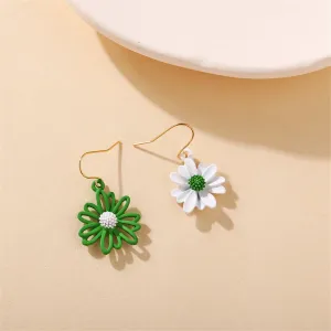 Green & White Enamel 18K Gold-Plated Mum Drop Earrings