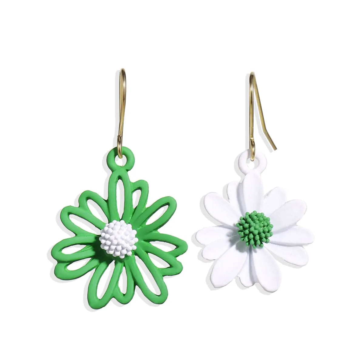 Green & White Enamel 18K Gold-Plated Mum Drop Earrings