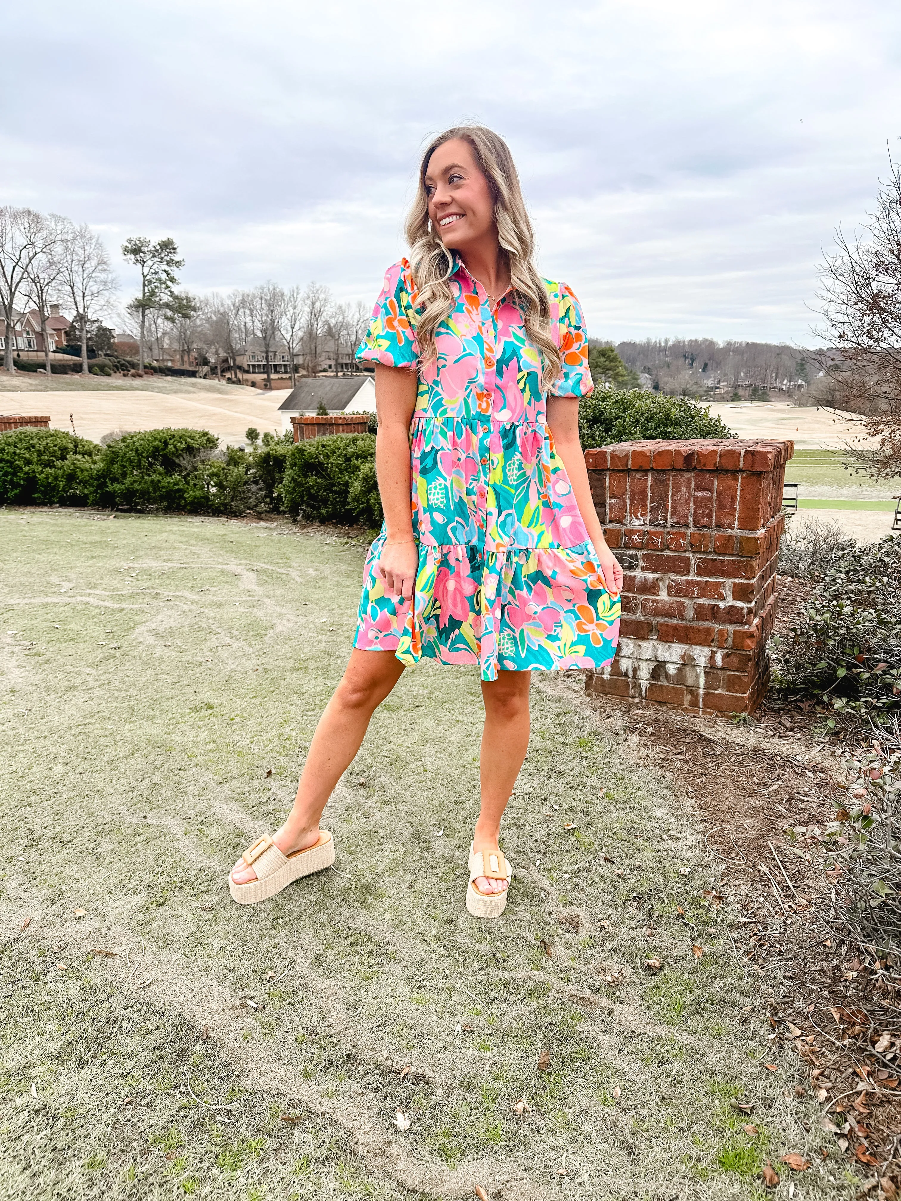 Green Floral Babydoll Dress