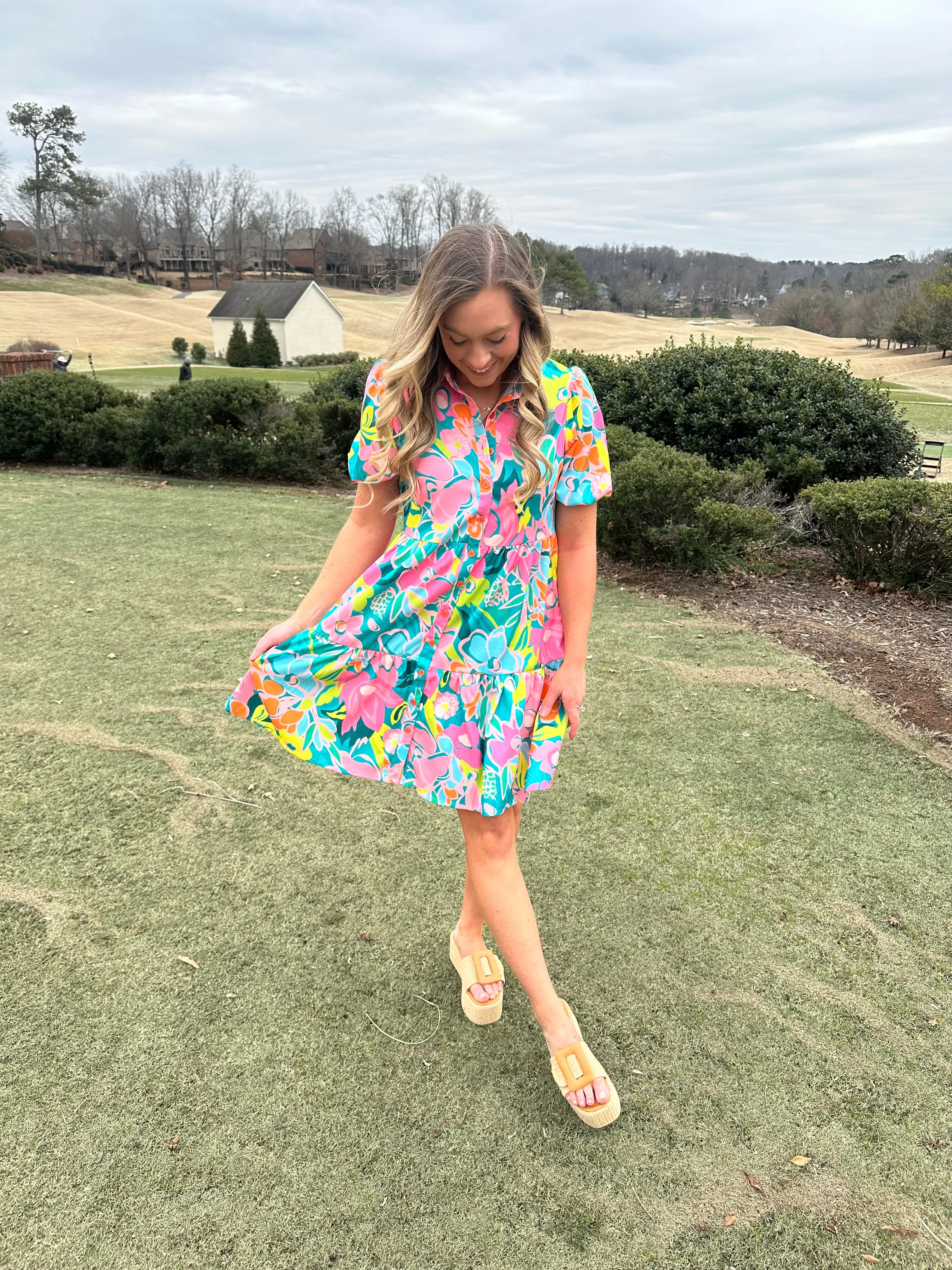 Green Floral Babydoll Dress