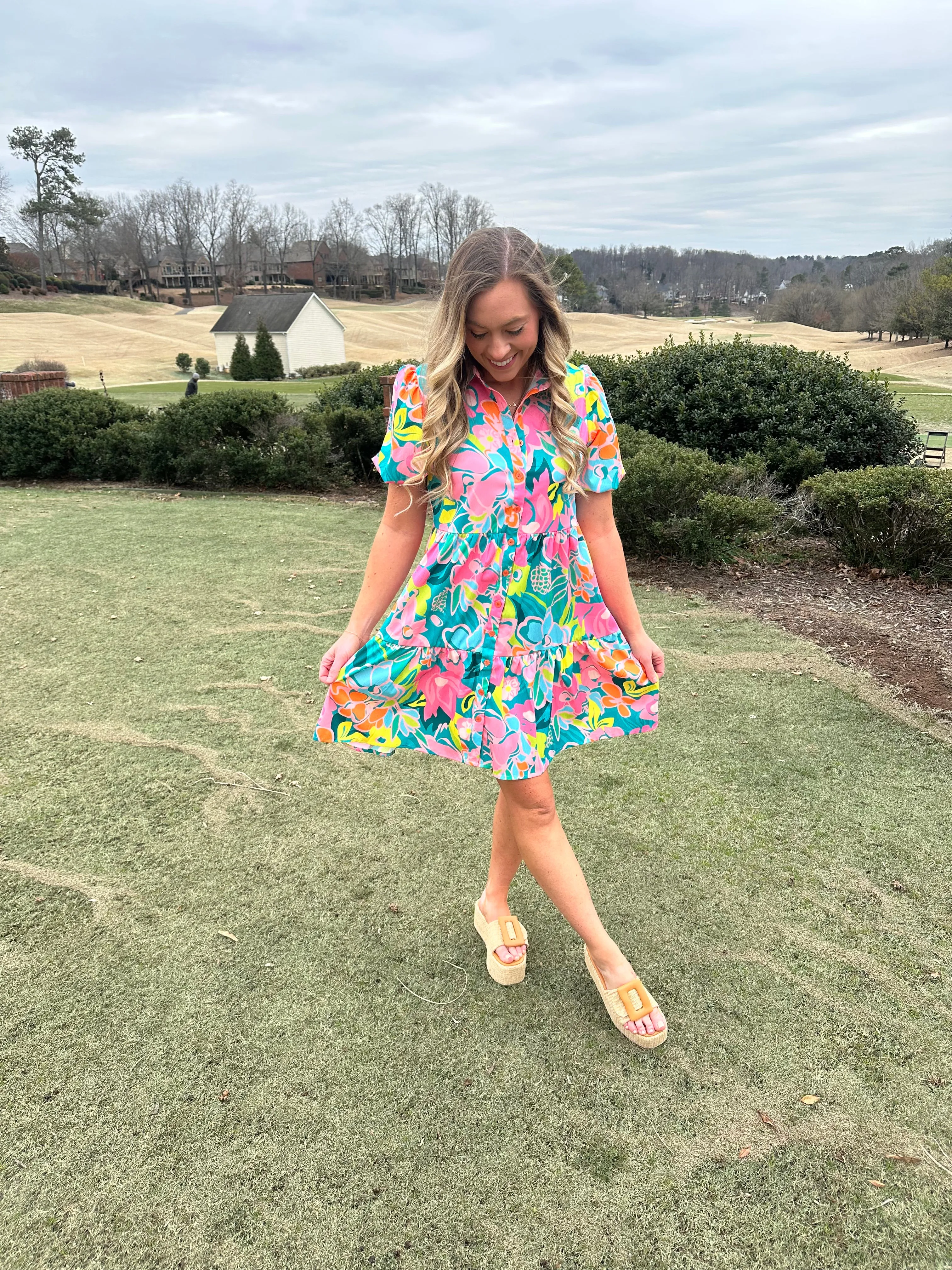 Green Floral Babydoll Dress