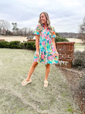 Green Floral Babydoll Dress