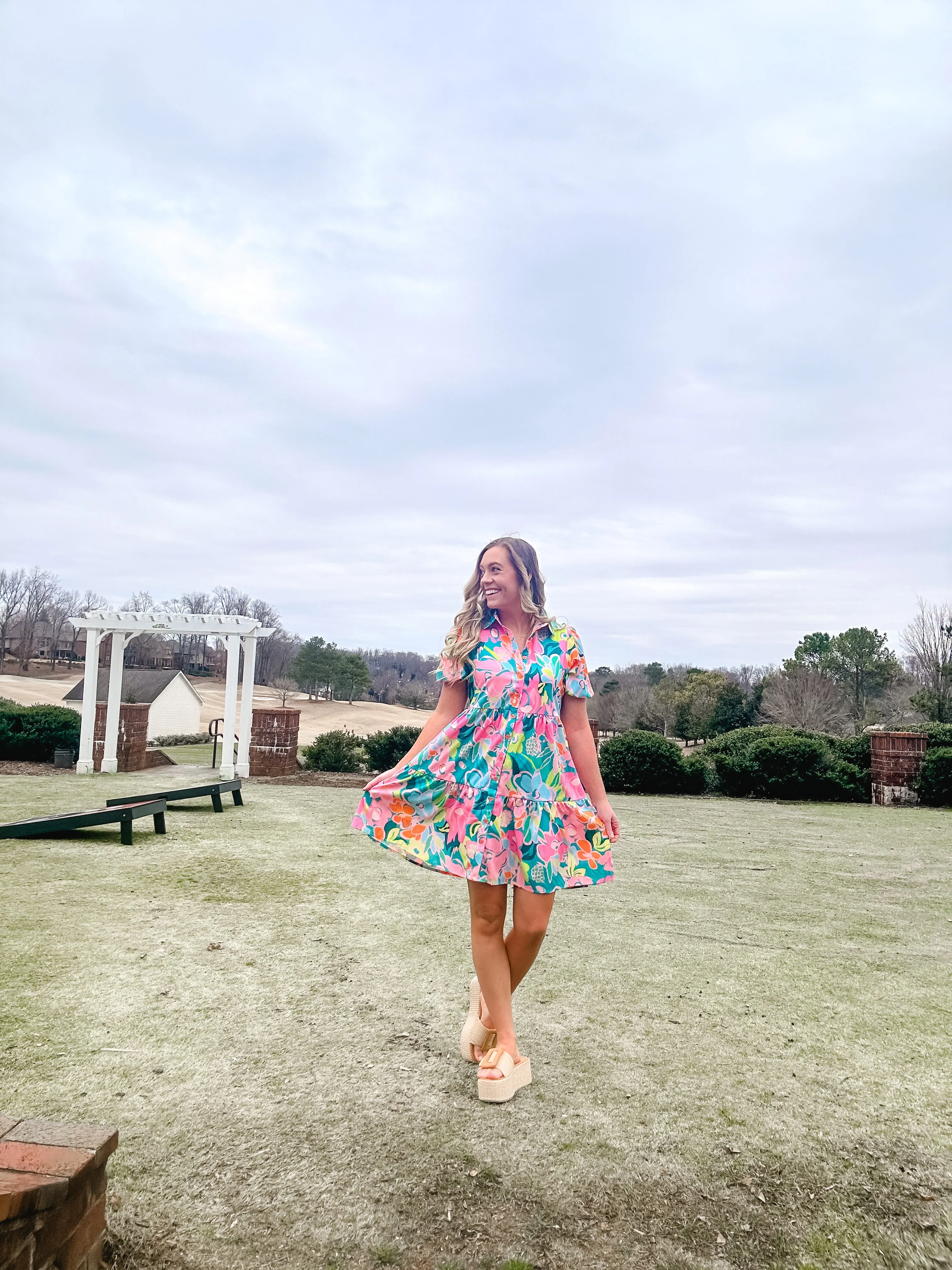 Green Floral Babydoll Dress