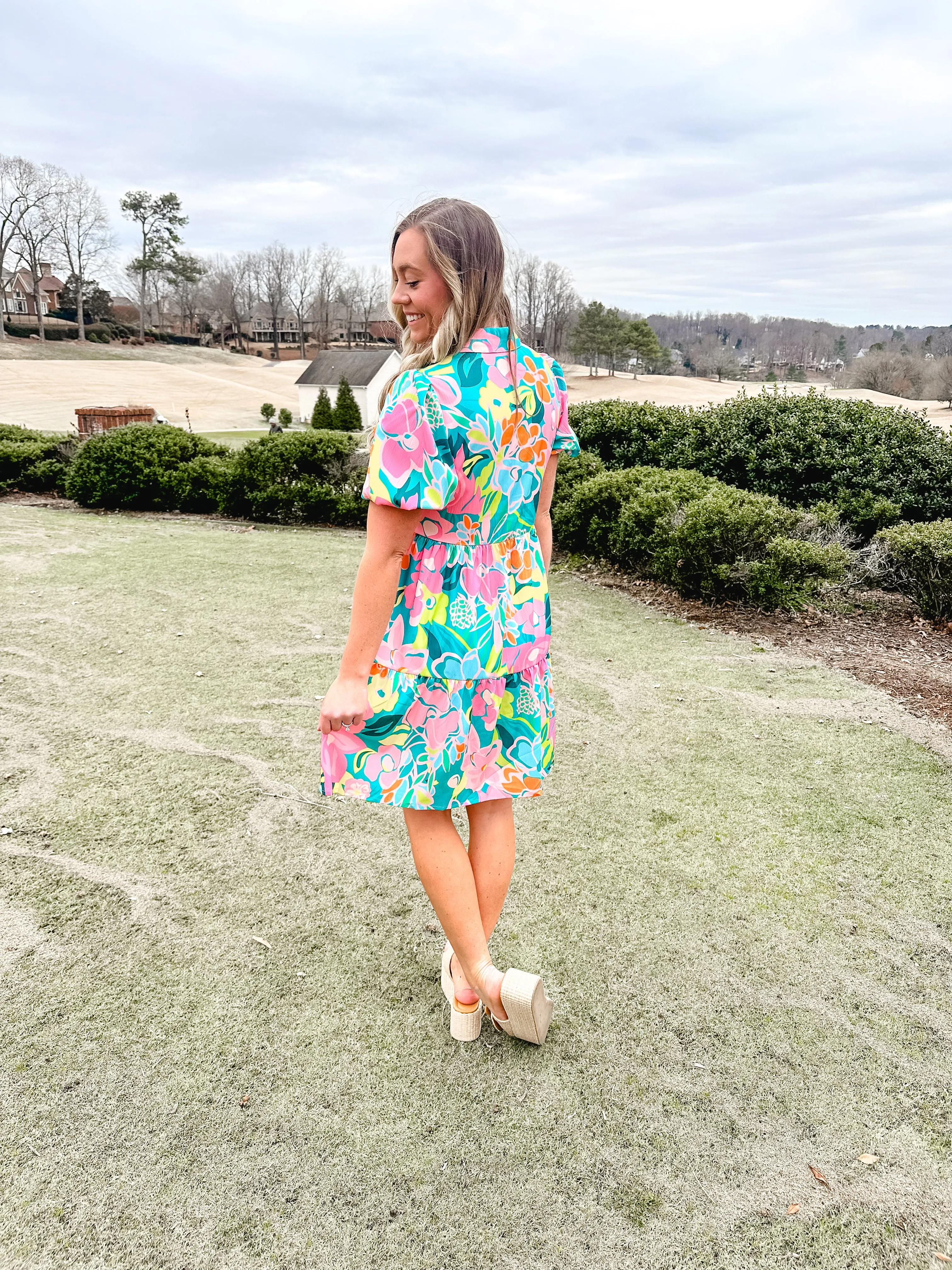 Green Floral Babydoll Dress
