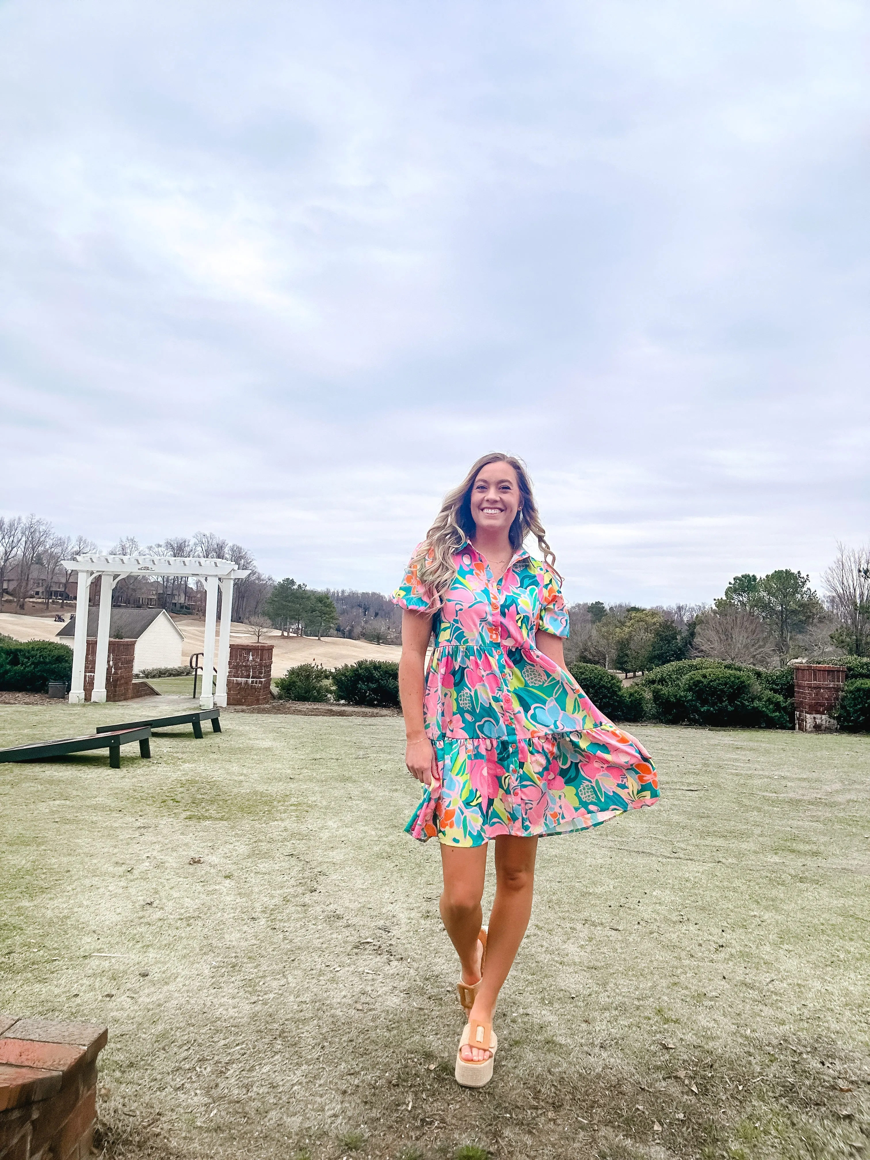 Green Floral Babydoll Dress