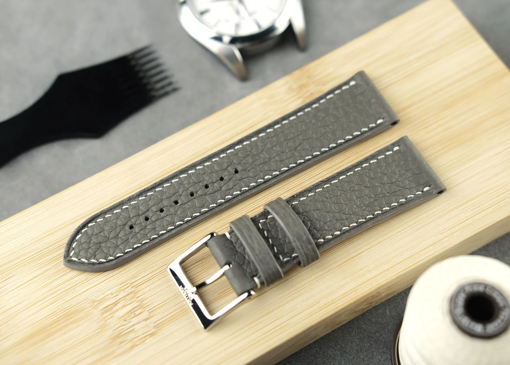 Grey Shrunken Calf Leather Strap