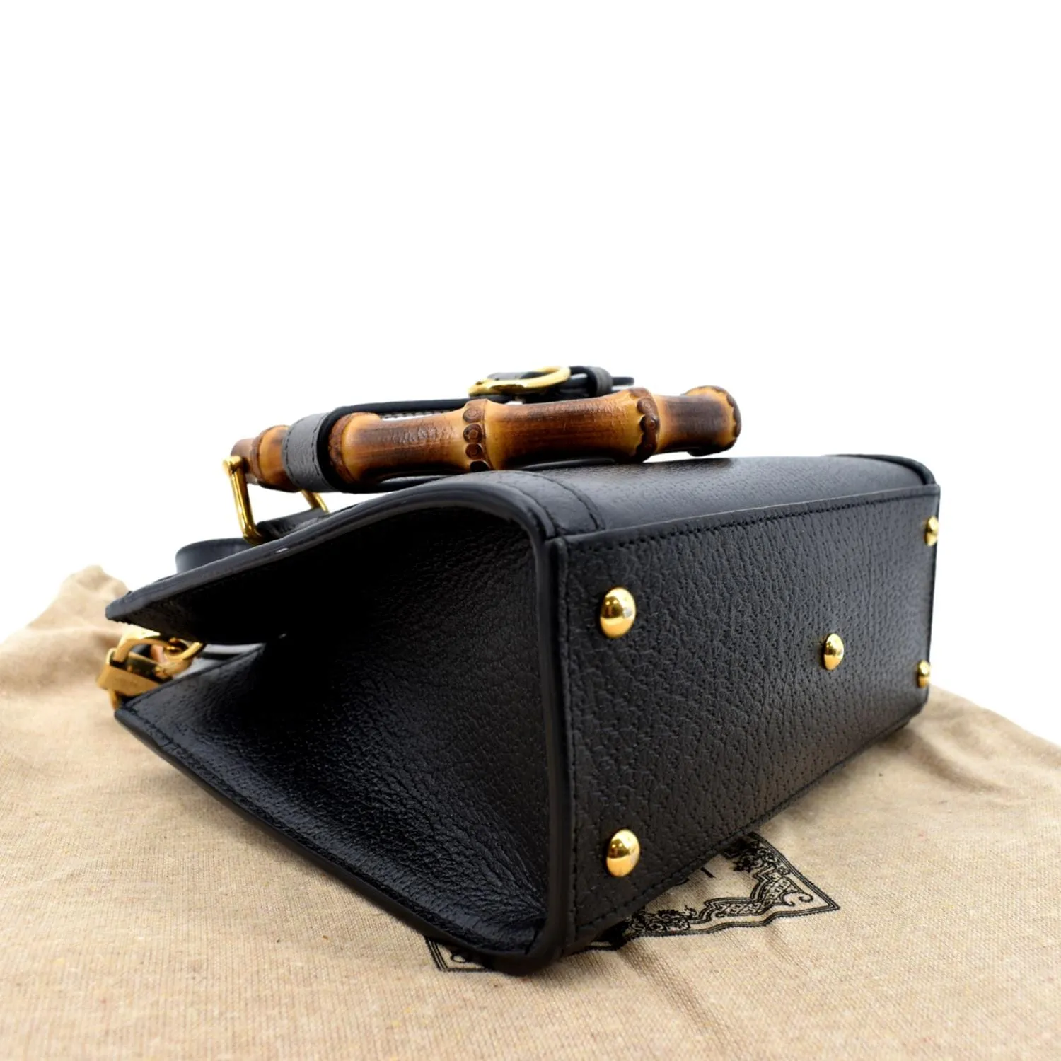 GUCCI Diana Bamboo Mini Leather Tote Bag Black 702732