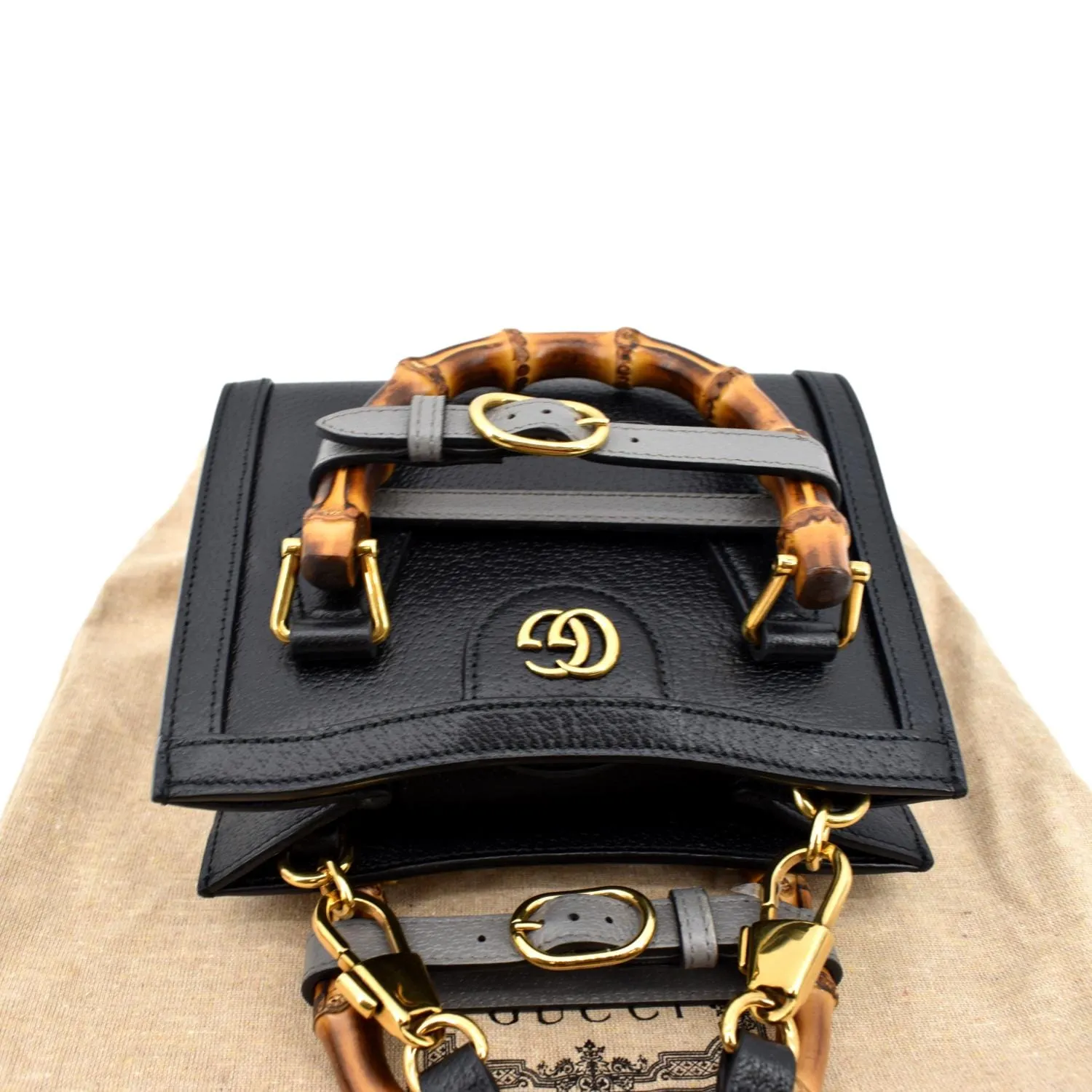 GUCCI Diana Bamboo Mini Leather Tote Bag Black 702732