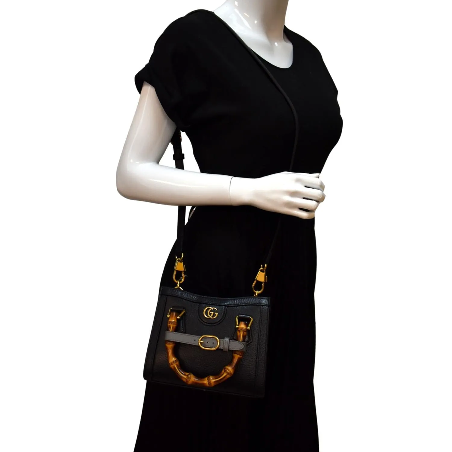 GUCCI Diana Bamboo Mini Leather Tote Bag Black 702732