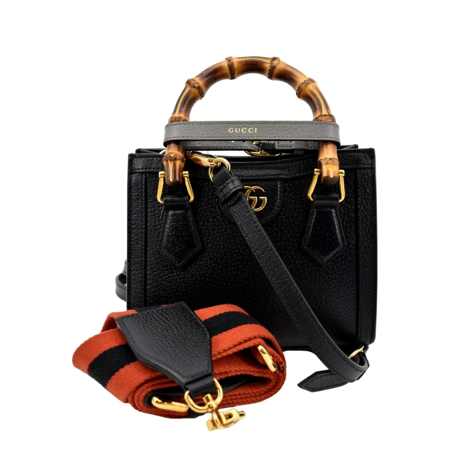 GUCCI Diana Bamboo Mini Leather Tote Bag Black 702732