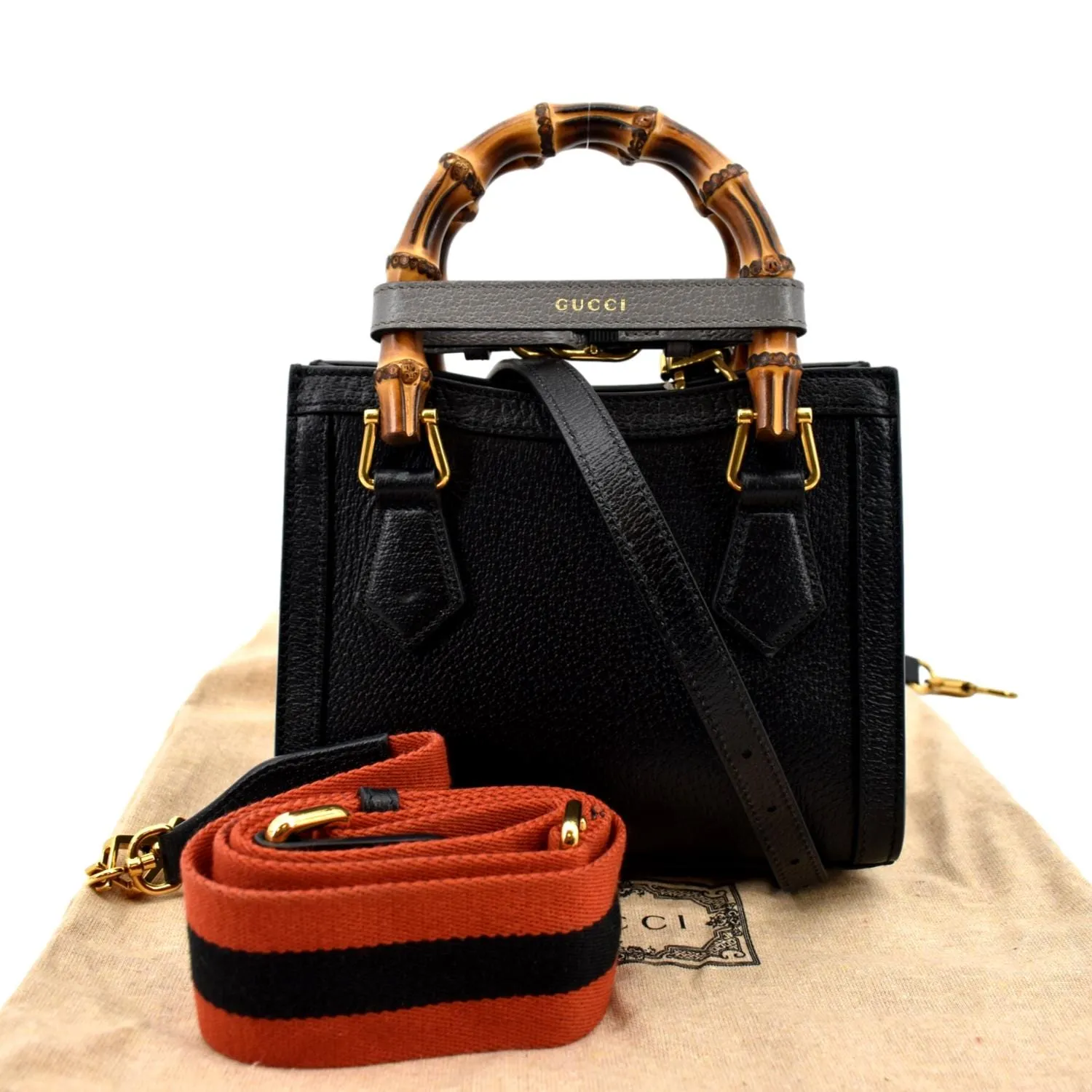 GUCCI Diana Bamboo Mini Leather Tote Bag Black 702732