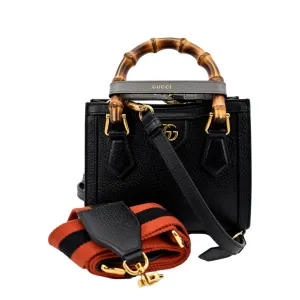 GUCCI Diana Bamboo Mini Leather Tote Bag Black 702732