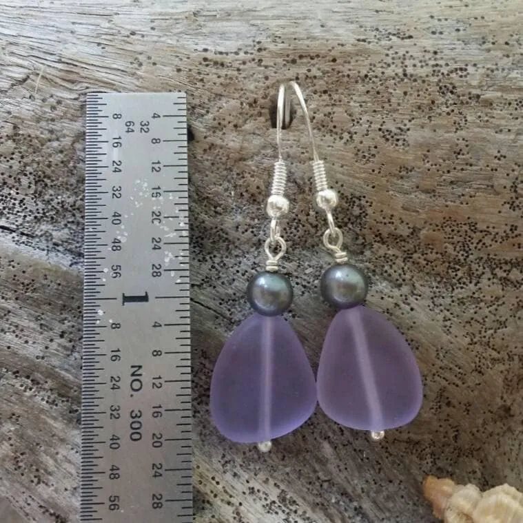 Handmade in Hawaii, "Magical Color Changing" Purple sea glass earrings