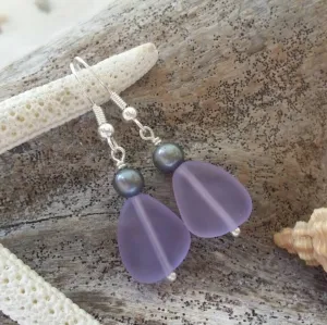 Handmade in Hawaii, "Magical Color Changing" Purple sea glass earrings