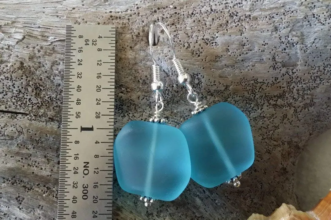Hawaiian Jewelry Sea Glass Earrings, Minimalist Earrings Turquoise Blue Earrings, Beach Jewelry Sea Glass Birthday Gift(December Birthstone)