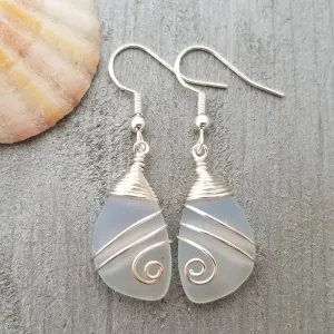 Hawaiian Jewelry Sea Glass Earrings, Wire Moonstone Earrings, Sea Glass Jewelry Beach Jewelry Unique Birthday Gift (June Birthstone Jewelry)