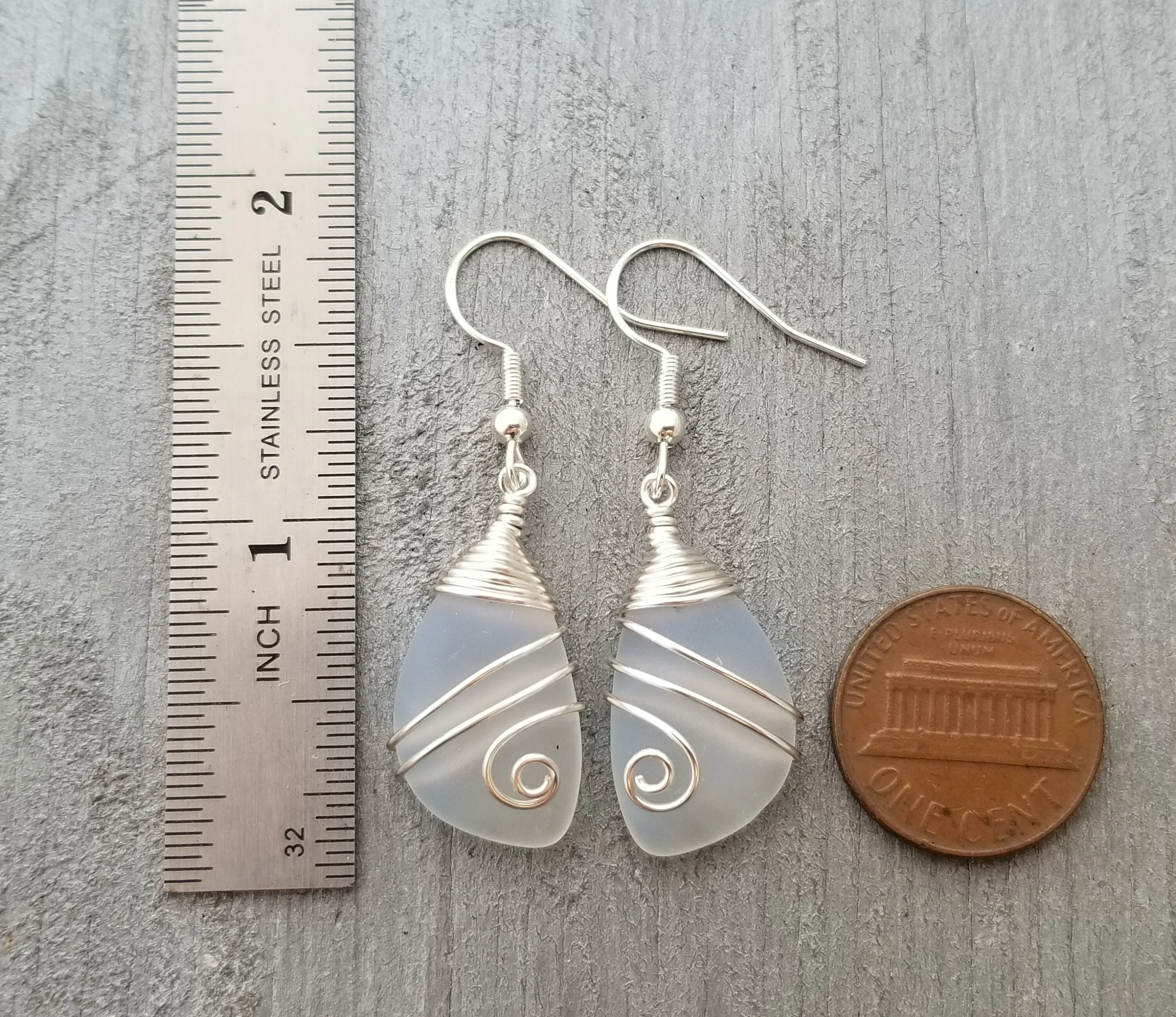 Hawaiian Jewelry Sea Glass Earrings, Wire Moonstone Earrings, Sea Glass Jewelry Beach Jewelry Unique Birthday Gift (June Birthstone Jewelry)