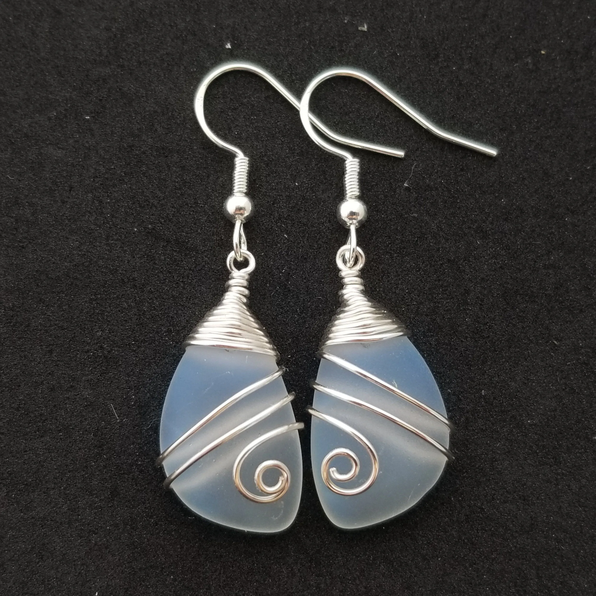 Hawaiian Jewelry Sea Glass Earrings, Wire Moonstone Earrings, Sea Glass Jewelry Beach Jewelry Unique Birthday Gift (June Birthstone Jewelry)