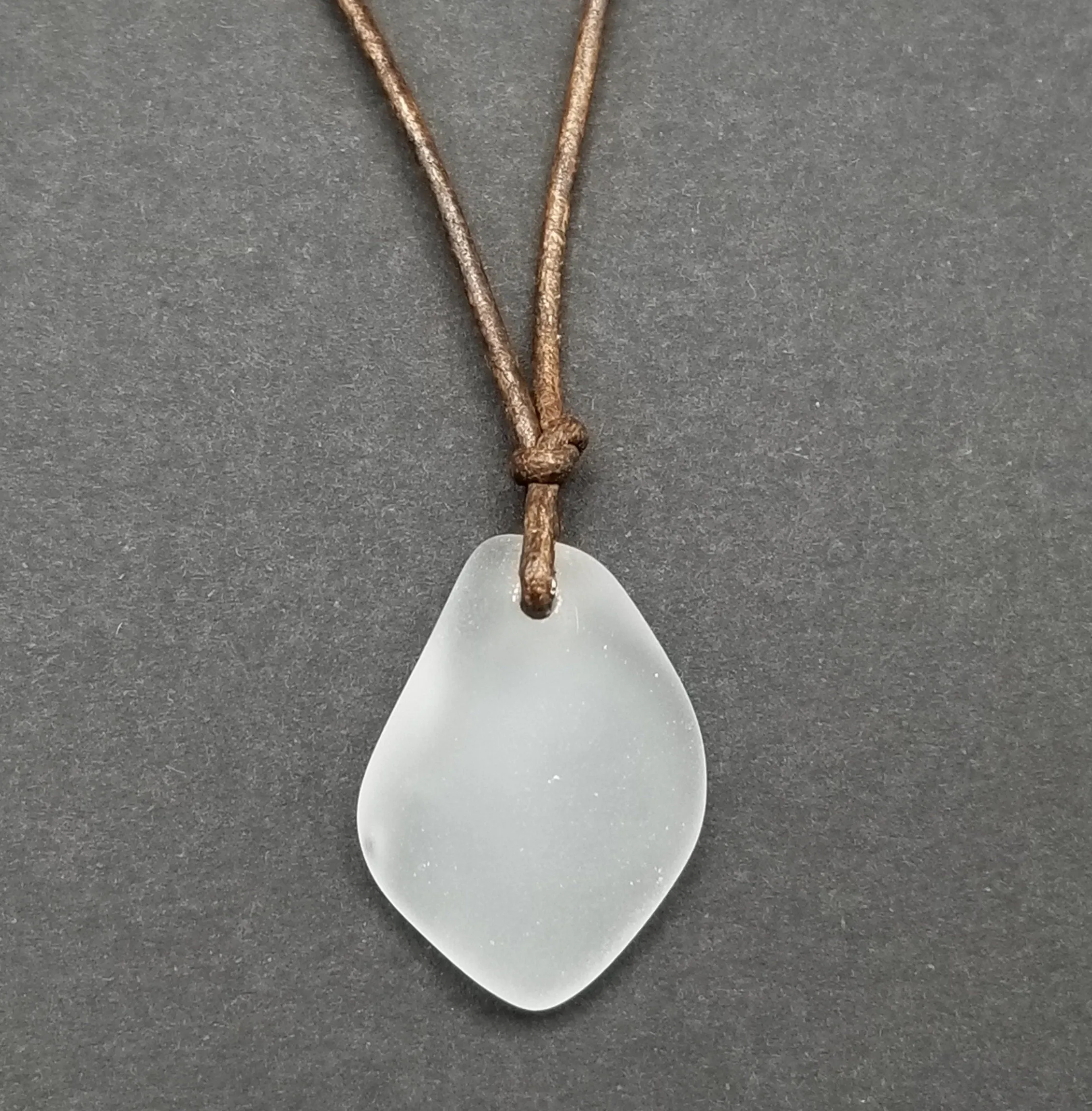 Hawaiian Sea Glass Necklace, Small Puff Crystal Necklace Leather Cord Necklace Unisex Beach Jewelry Gift For Him For Her, April Birthstone