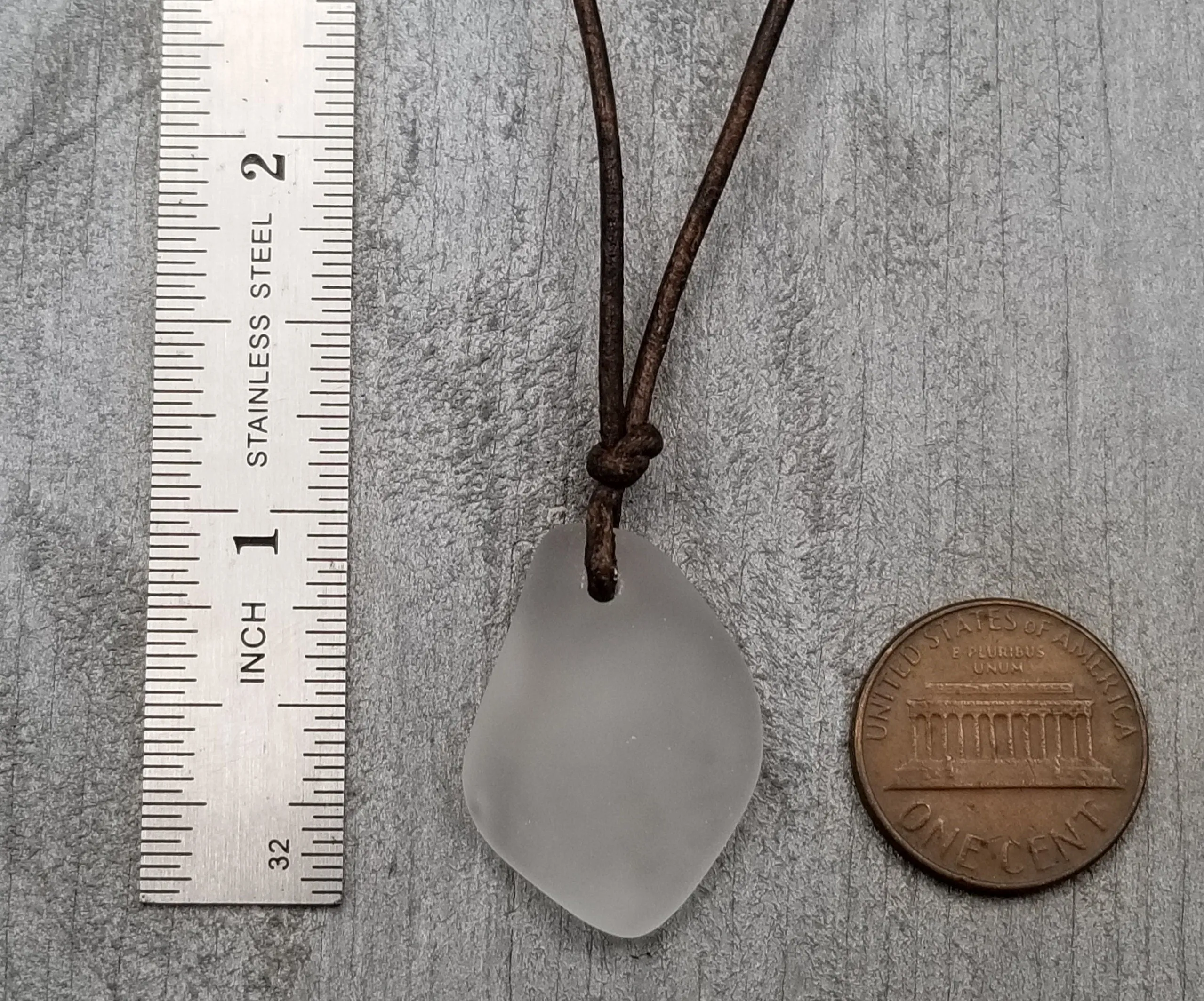 Hawaiian Sea Glass Necklace, Small Puff Crystal Necklace Leather Cord Necklace Unisex Beach Jewelry Gift For Him For Her, April Birthstone