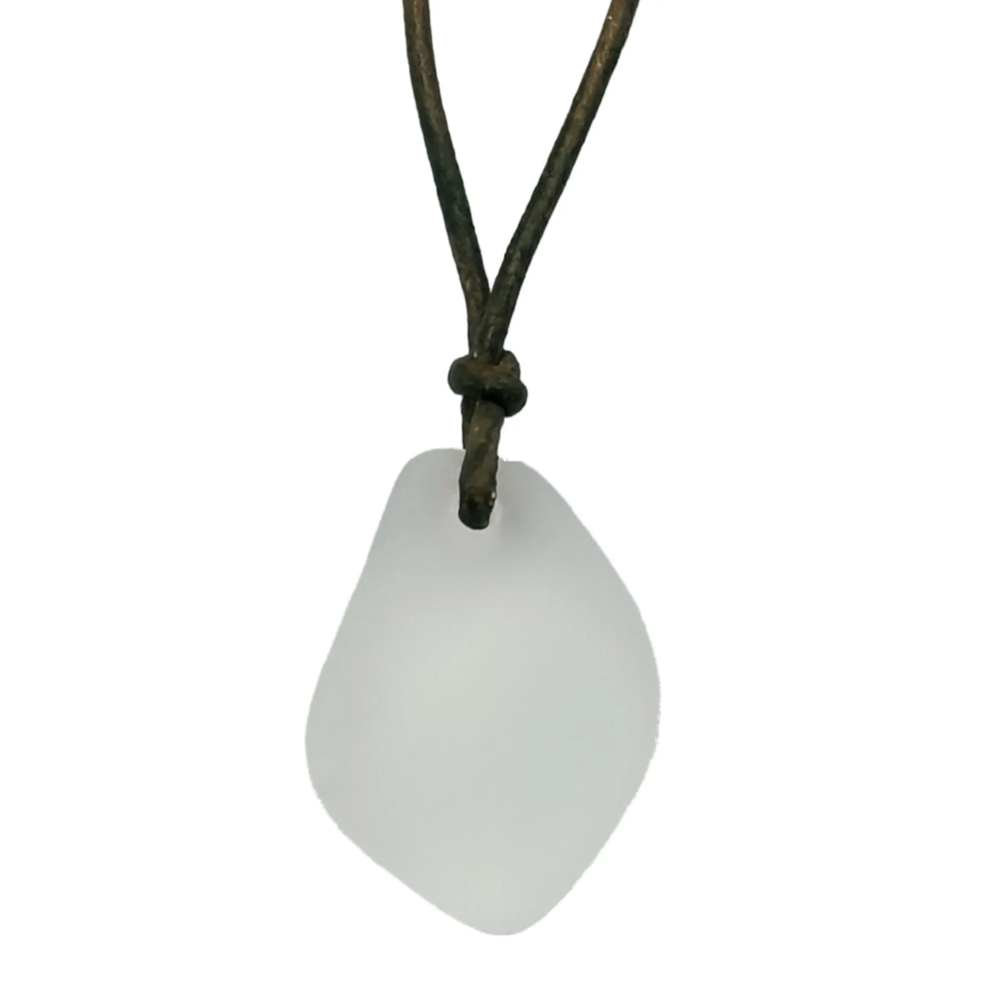 Hawaiian Sea Glass Necklace, Small Puff Crystal Necklace Leather Cord Necklace Unisex Beach Jewelry Gift For Him For Her, April Birthstone