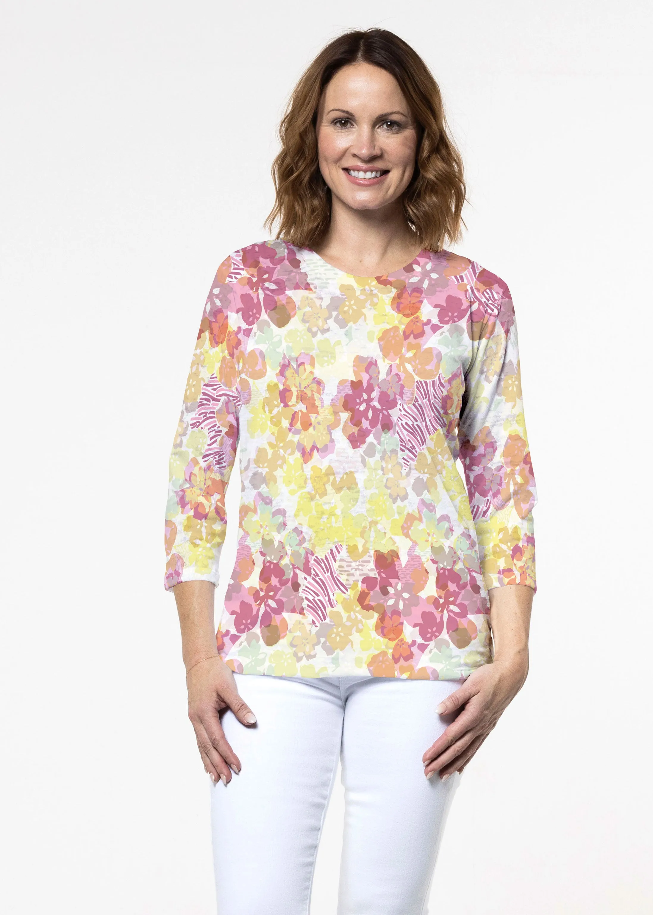 Hollyhocks (8070) ~ Signature 3/4 Sleeve Crew Neck Top