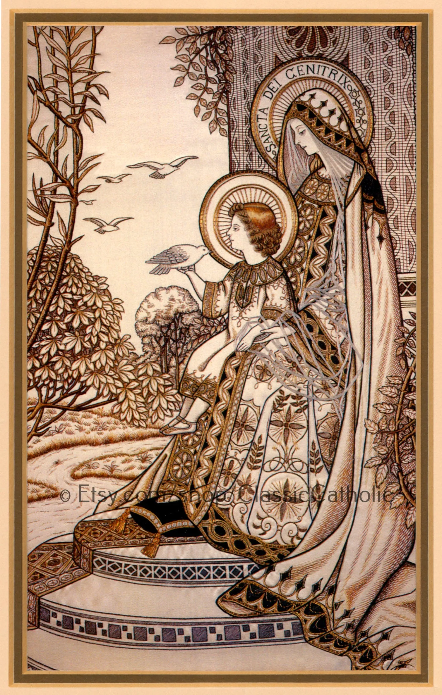 Holy Mother of God / Sancta Dei Genitrix – Loreto Embroideries – Vintage Catholic Art Print – Archival Quality