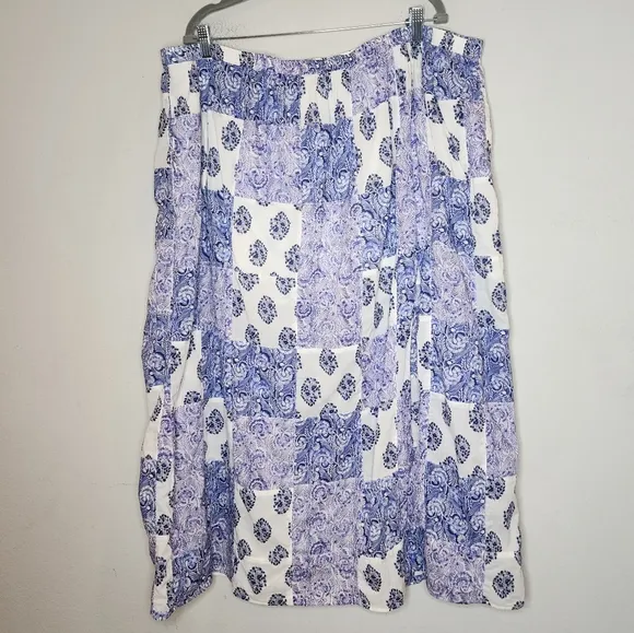 J. Crew Side-slit Purple Patchwork Pull On Maxi Skirt Cotton Size 3X