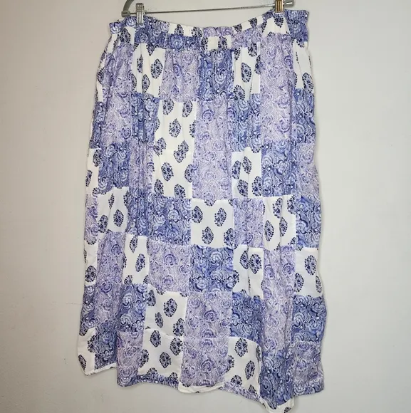 J. Crew Side-slit Purple Patchwork Pull On Maxi Skirt Cotton Size 3X