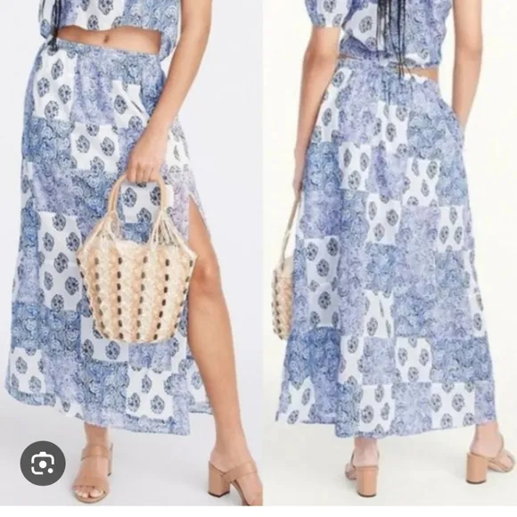 J. Crew Side-slit Purple Patchwork Pull On Maxi Skirt Cotton Size 3X