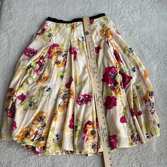 J. Peterman Company Yellow Pink Floral Full Skirt Lined Cotton Women’s Size 2