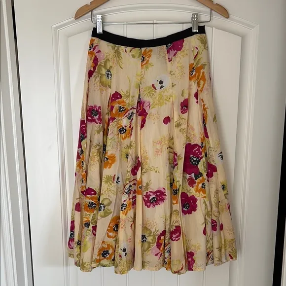 J. Peterman Company Yellow Pink Floral Full Skirt Lined Cotton Women’s Size 2