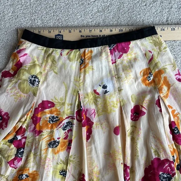 J. Peterman Company Yellow Pink Floral Full Skirt Lined Cotton Women’s Size 2