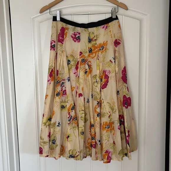 J. Peterman Company Yellow Pink Floral Full Skirt Lined Cotton Women’s Size 2