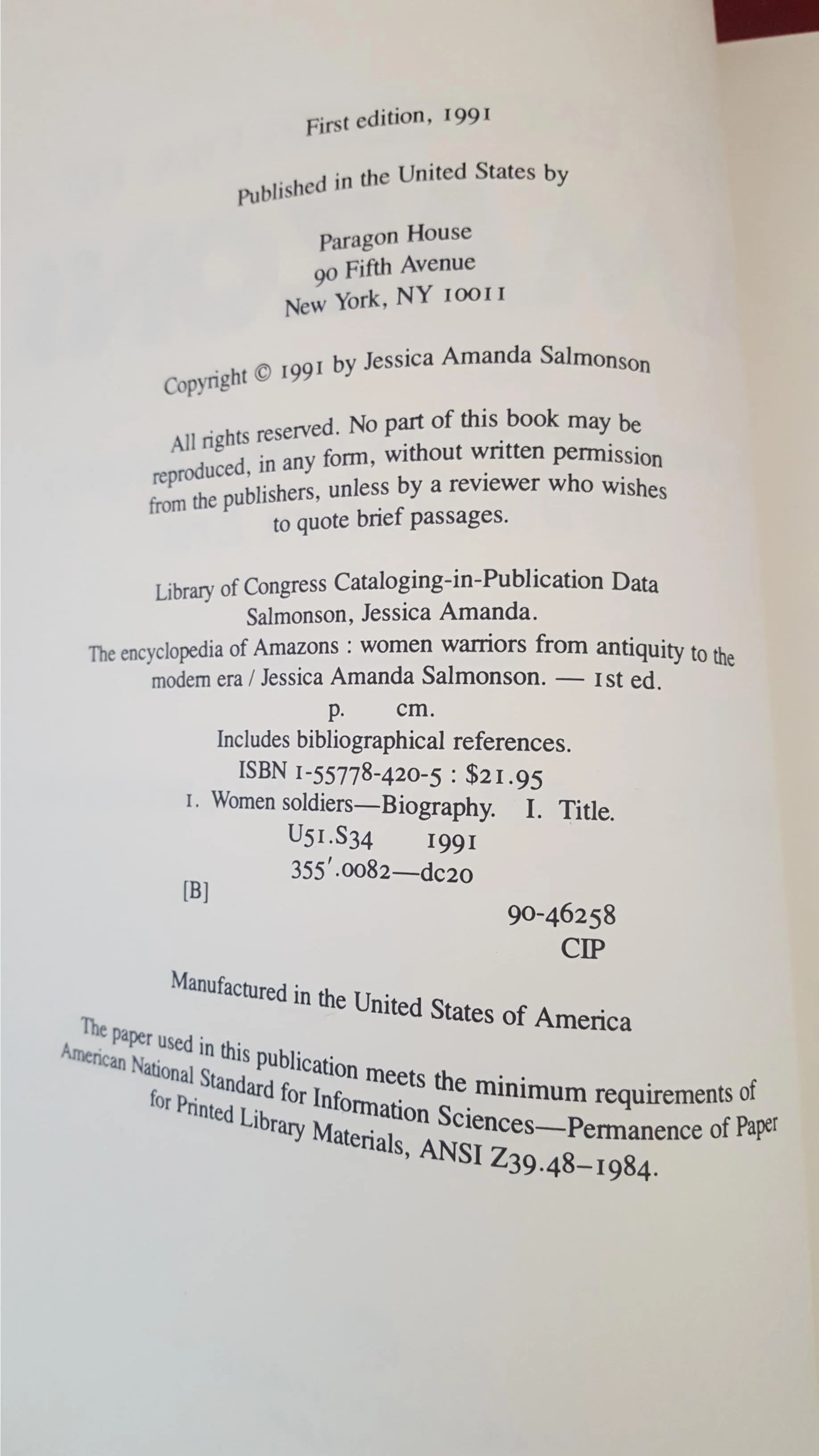 Jessica Amanda Salmonson-The Encyclopedia Of Amazons, Paragon, 1991, 1st, Signed