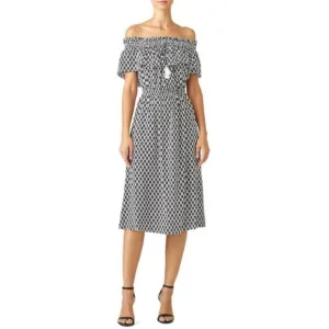 Kate Spade Arrow Stripe Off Shoulder Ruffled Dress Black/White XS
