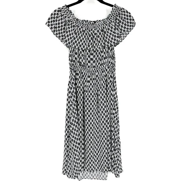 Kate Spade Arrow Stripe Off Shoulder Ruffled Dress Black/White XS