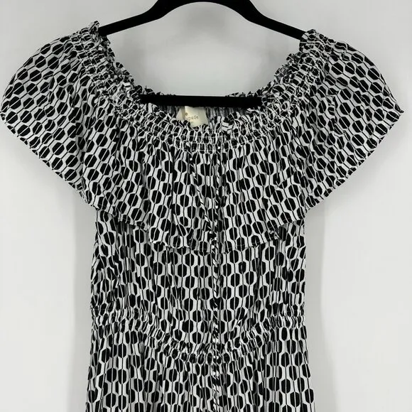 Kate Spade Arrow Stripe Off Shoulder Ruffled Dress Black/White XS