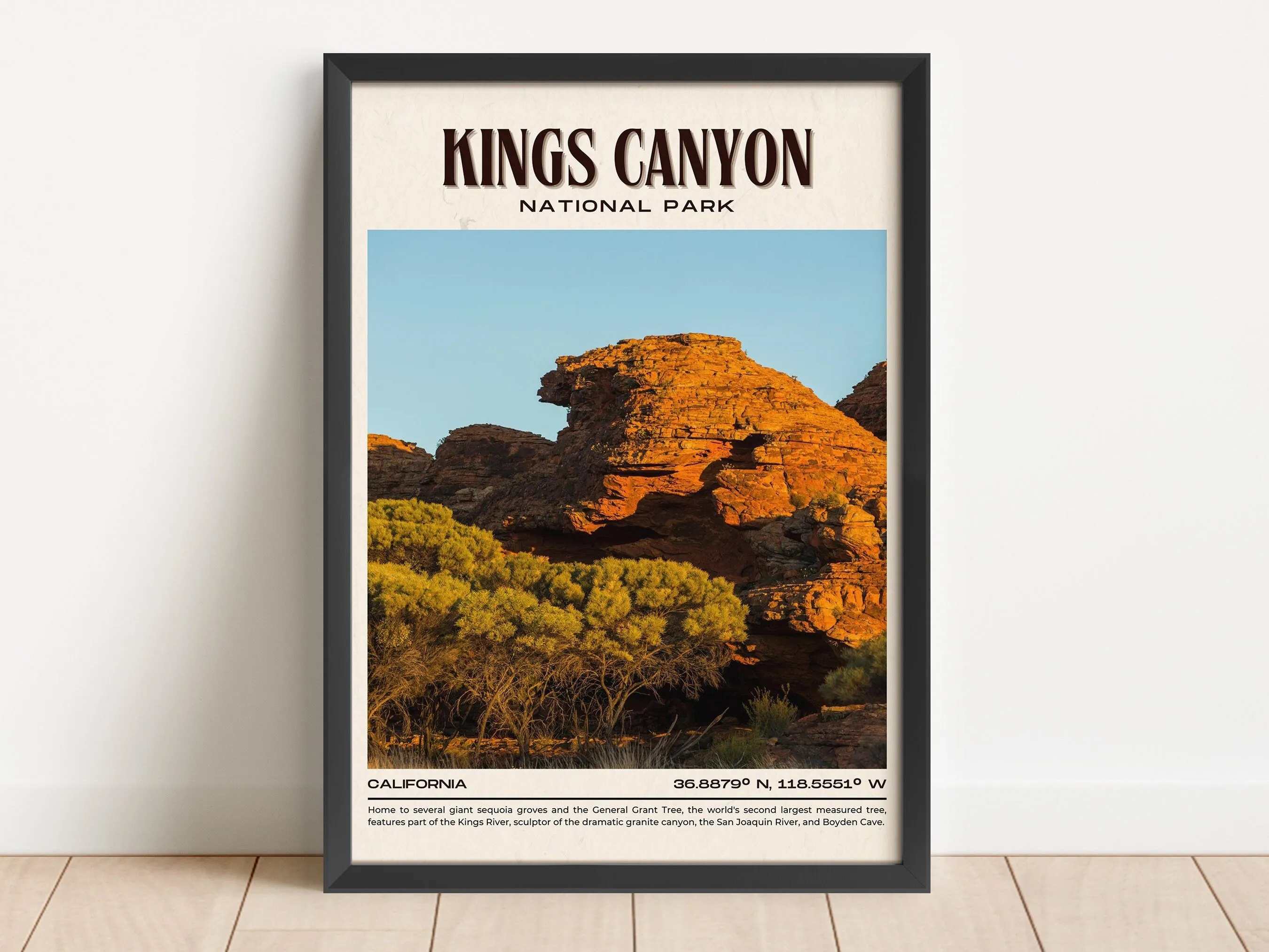 Kings Canyon National Park Retro Wall Art, California, USA