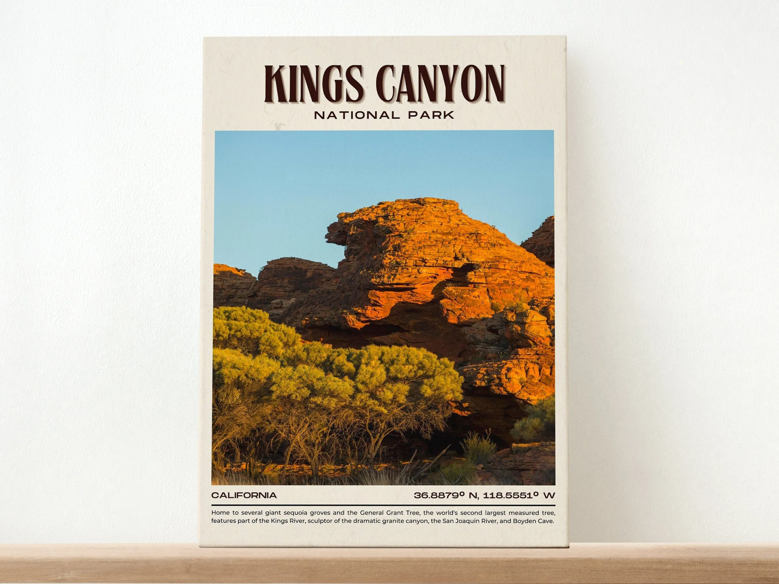 Kings Canyon National Park Retro Wall Art, California, USA