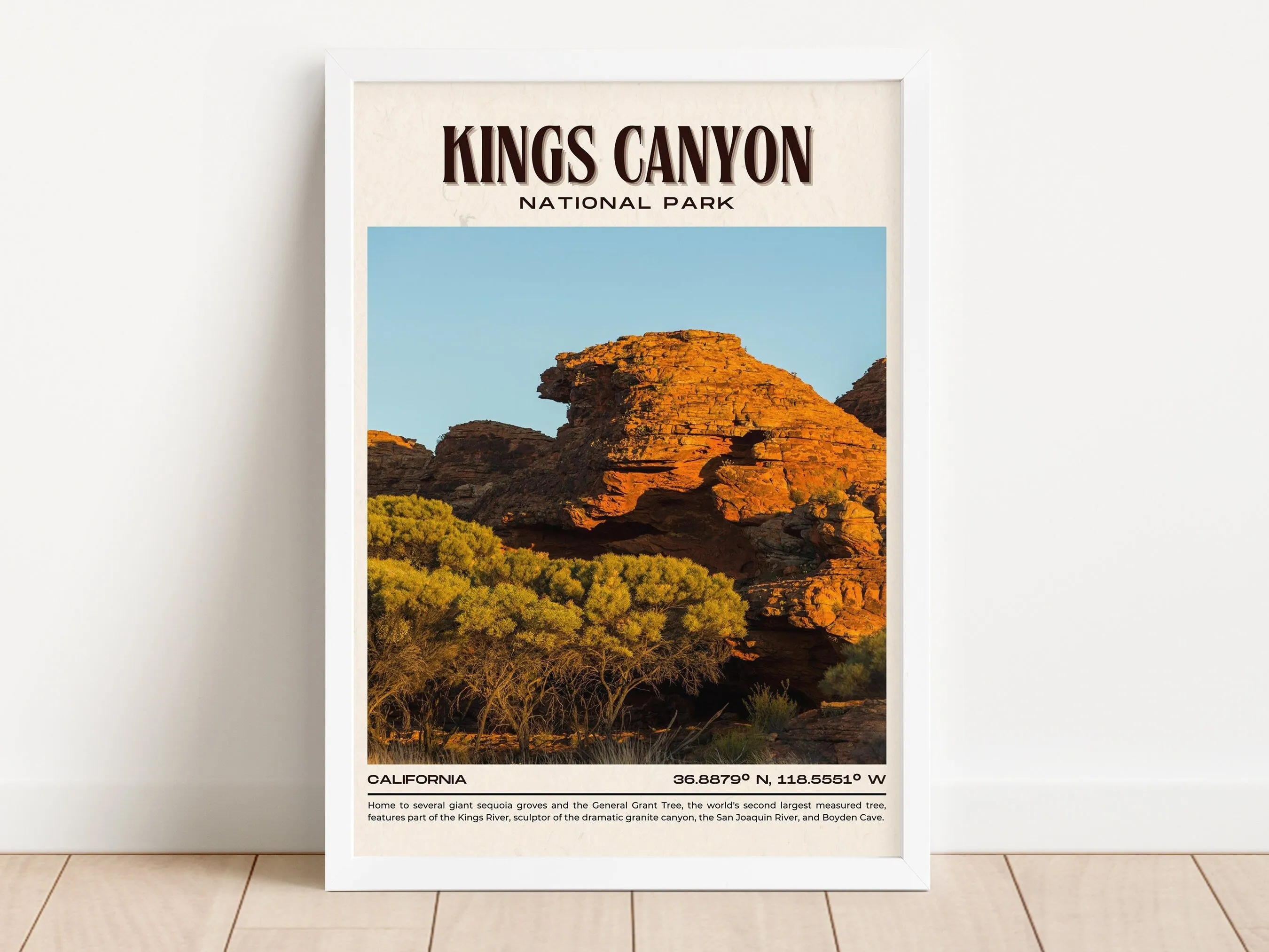 Kings Canyon National Park Retro Wall Art, California, USA