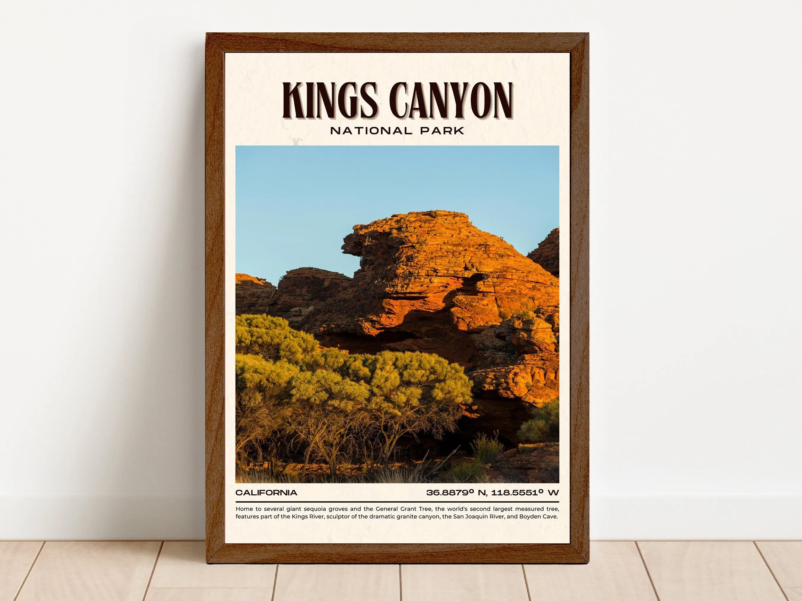 Kings Canyon National Park Retro Wall Art, California, USA