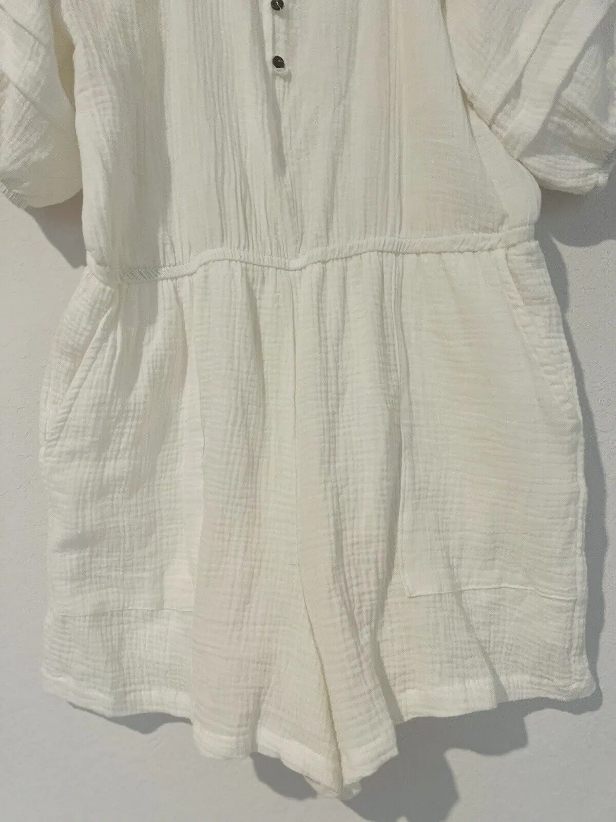 KNOX ROSE Romper Sz L Short Sleeve 100% Cotton Gauze Shorts One Piece Boho