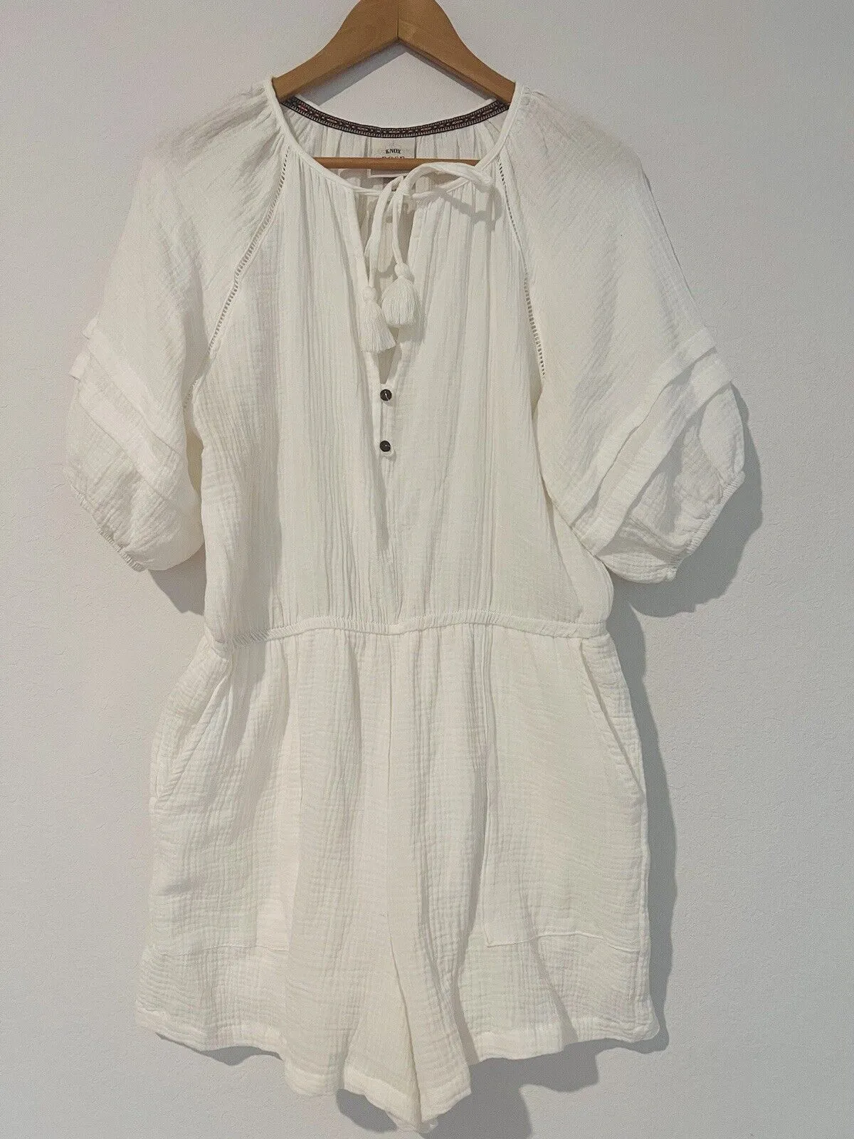 KNOX ROSE Romper Sz L Short Sleeve 100% Cotton Gauze Shorts One Piece Boho