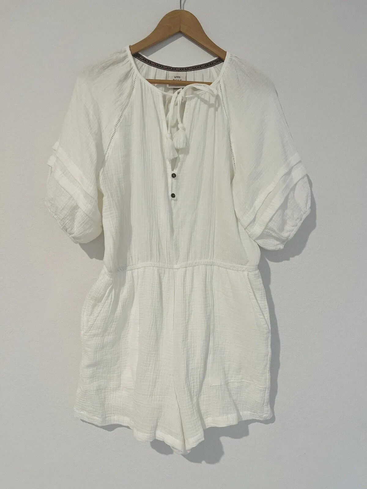 KNOX ROSE Romper Sz L Short Sleeve 100% Cotton Gauze Shorts One Piece Boho