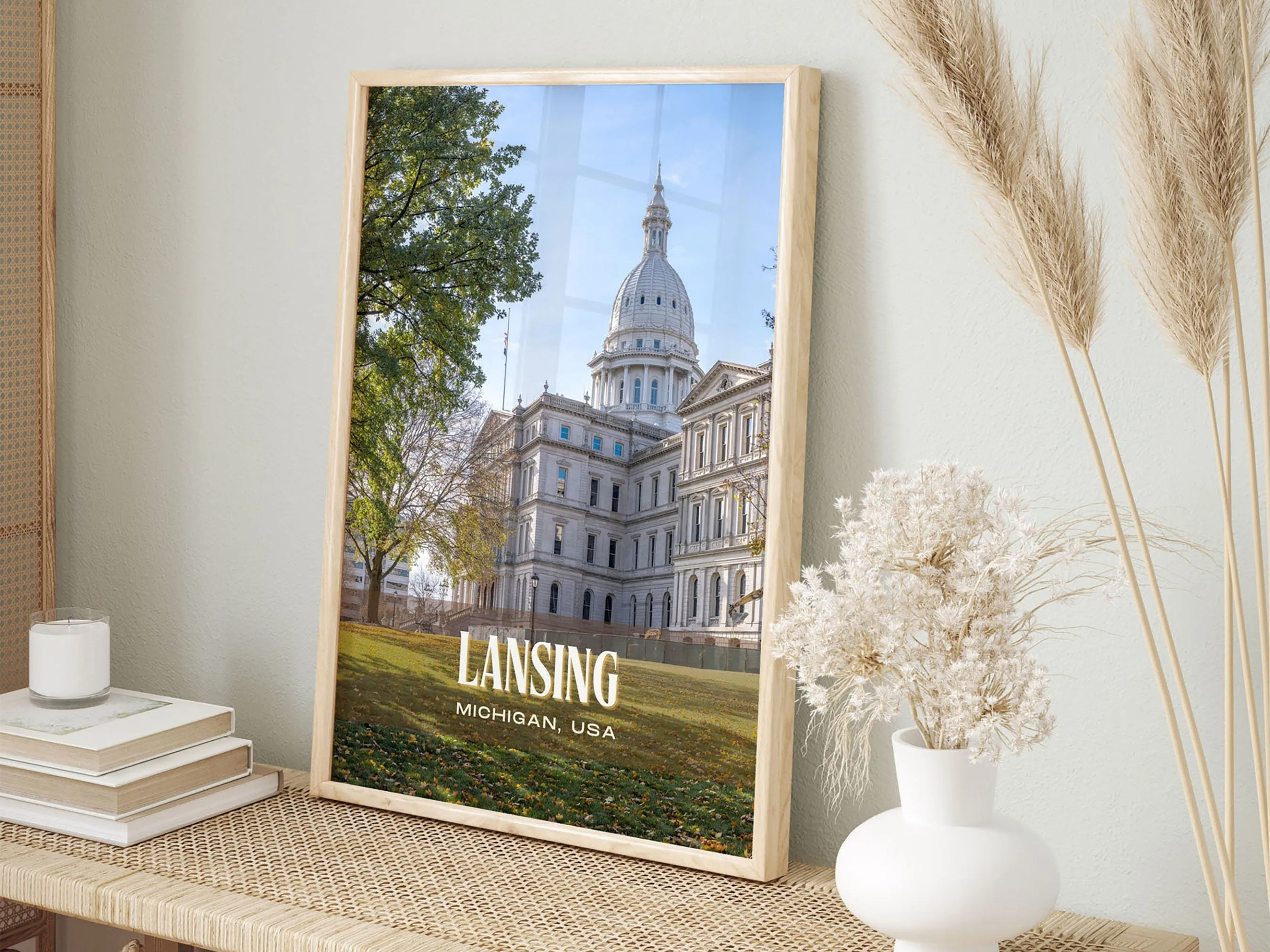 Lansing Retro Wall Art, Michigan, USA