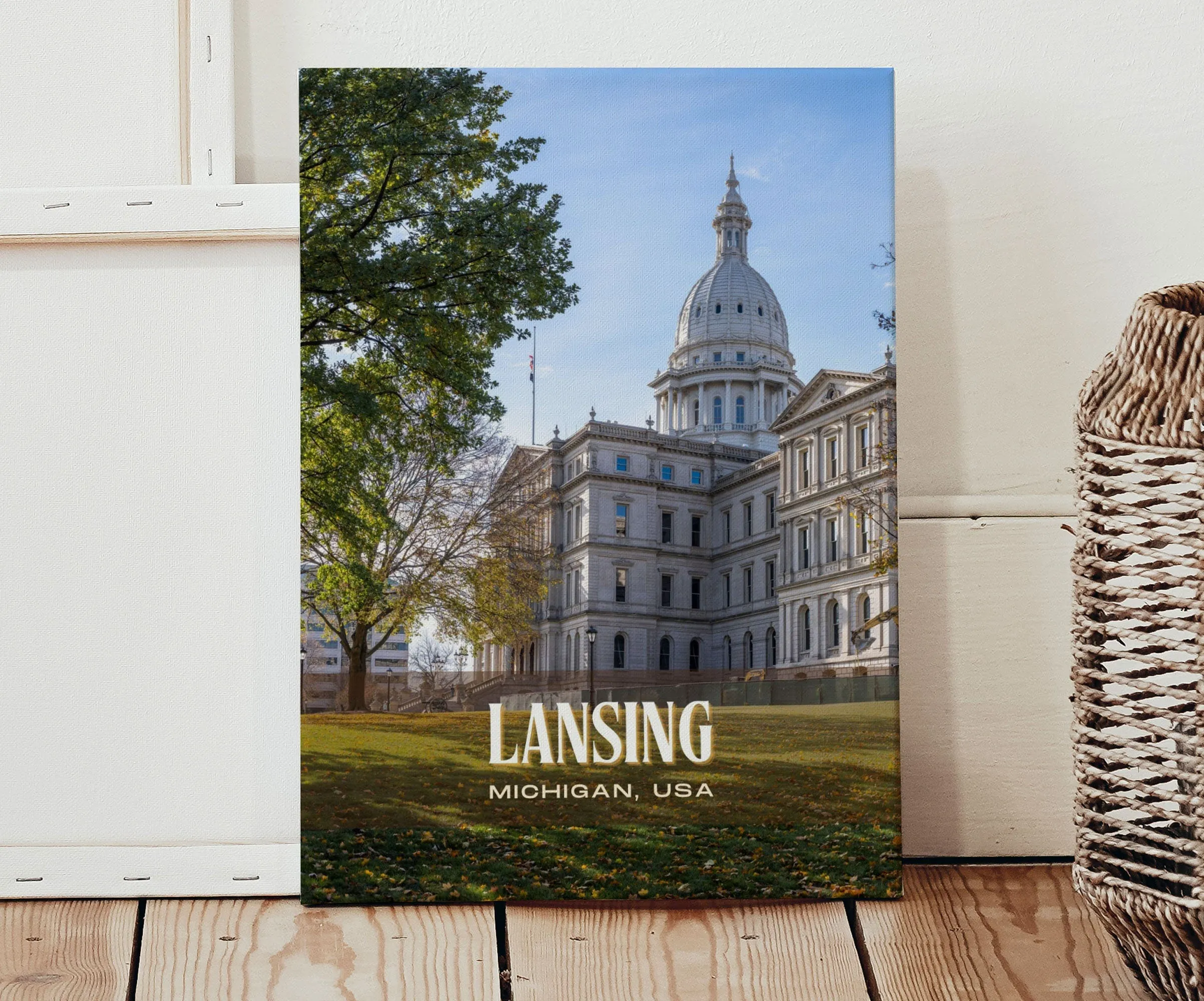 Lansing Retro Wall Art, Michigan, USA