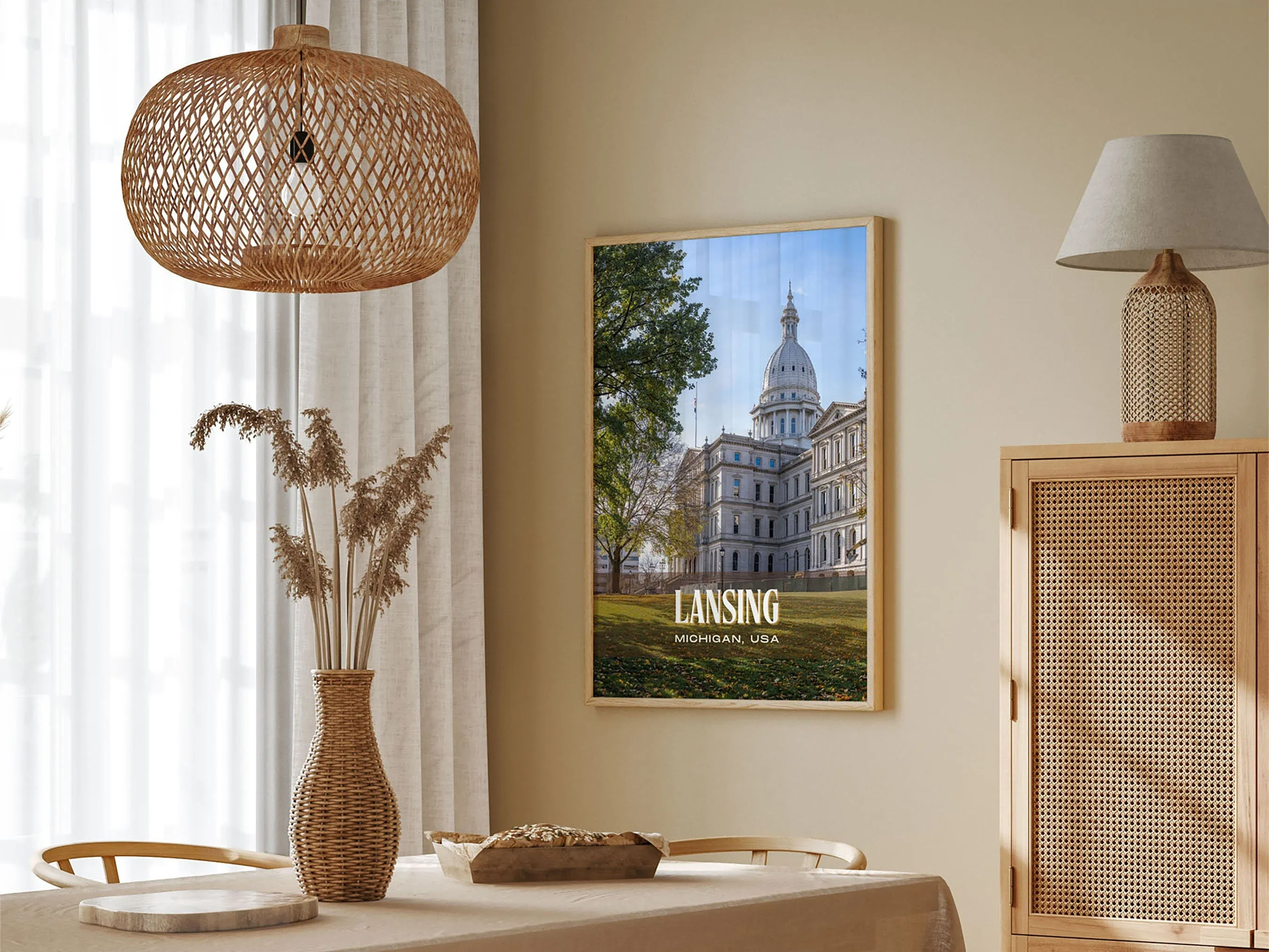 Lansing Retro Wall Art, Michigan, USA