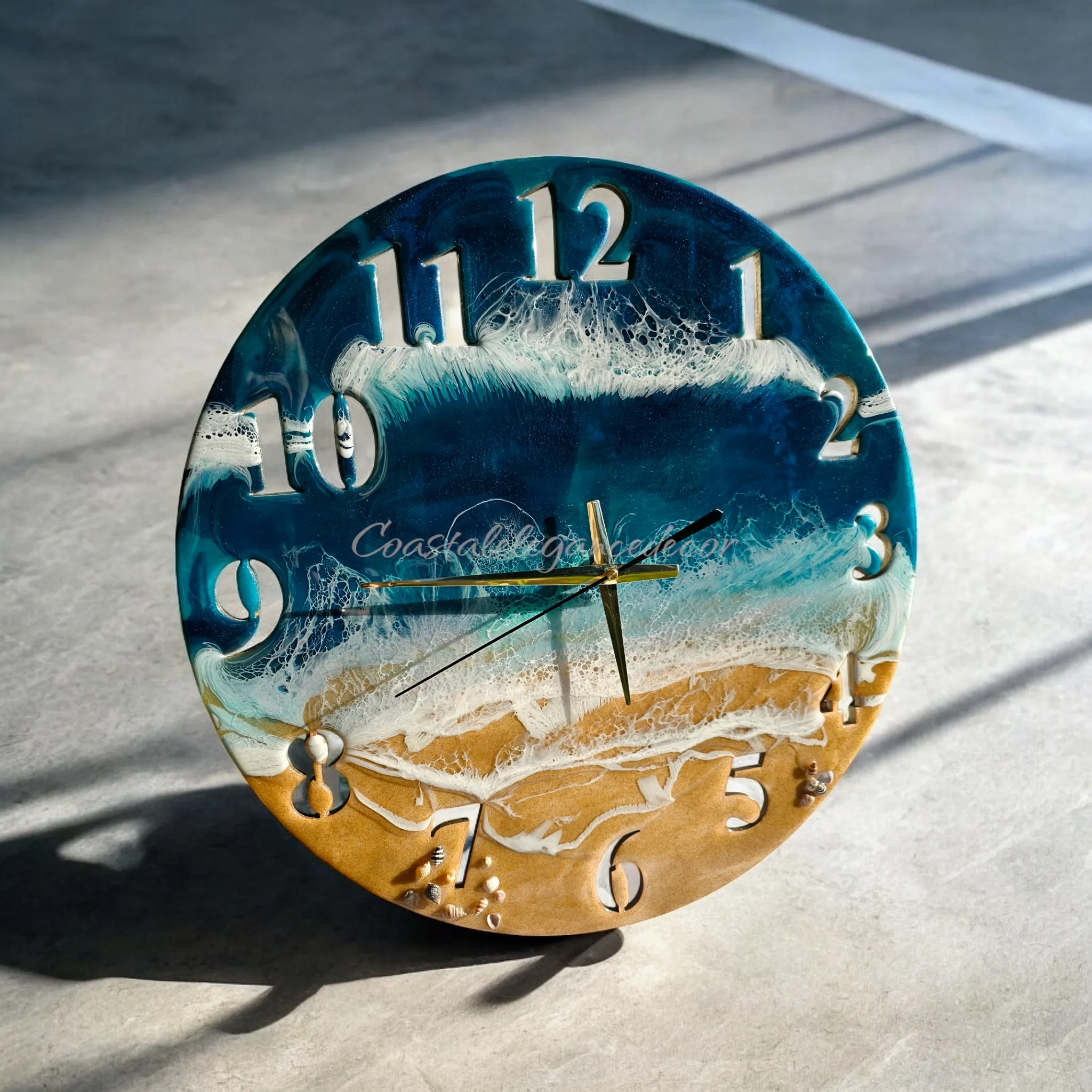 Large Standard Number Beach Ocean Waves Wall Clock