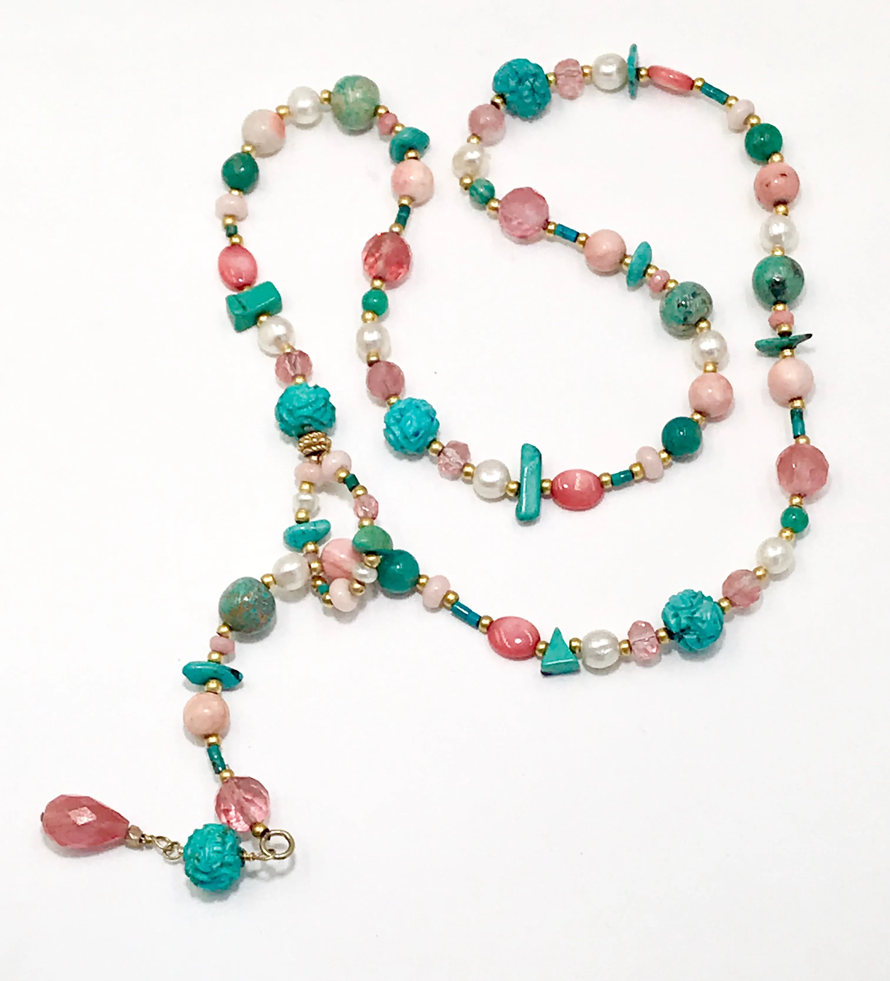 Lariat and Turquoise Coral Boho Necklace